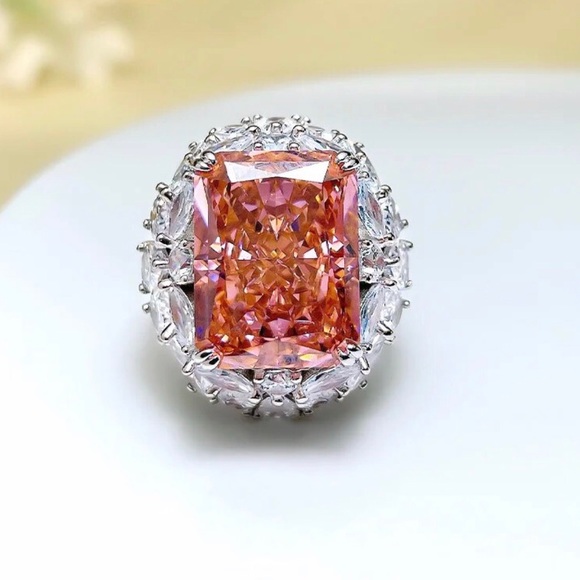 Large Morganite 925 Sterling Silver Cocktail Ring Size 7 - Picture 5 of 12